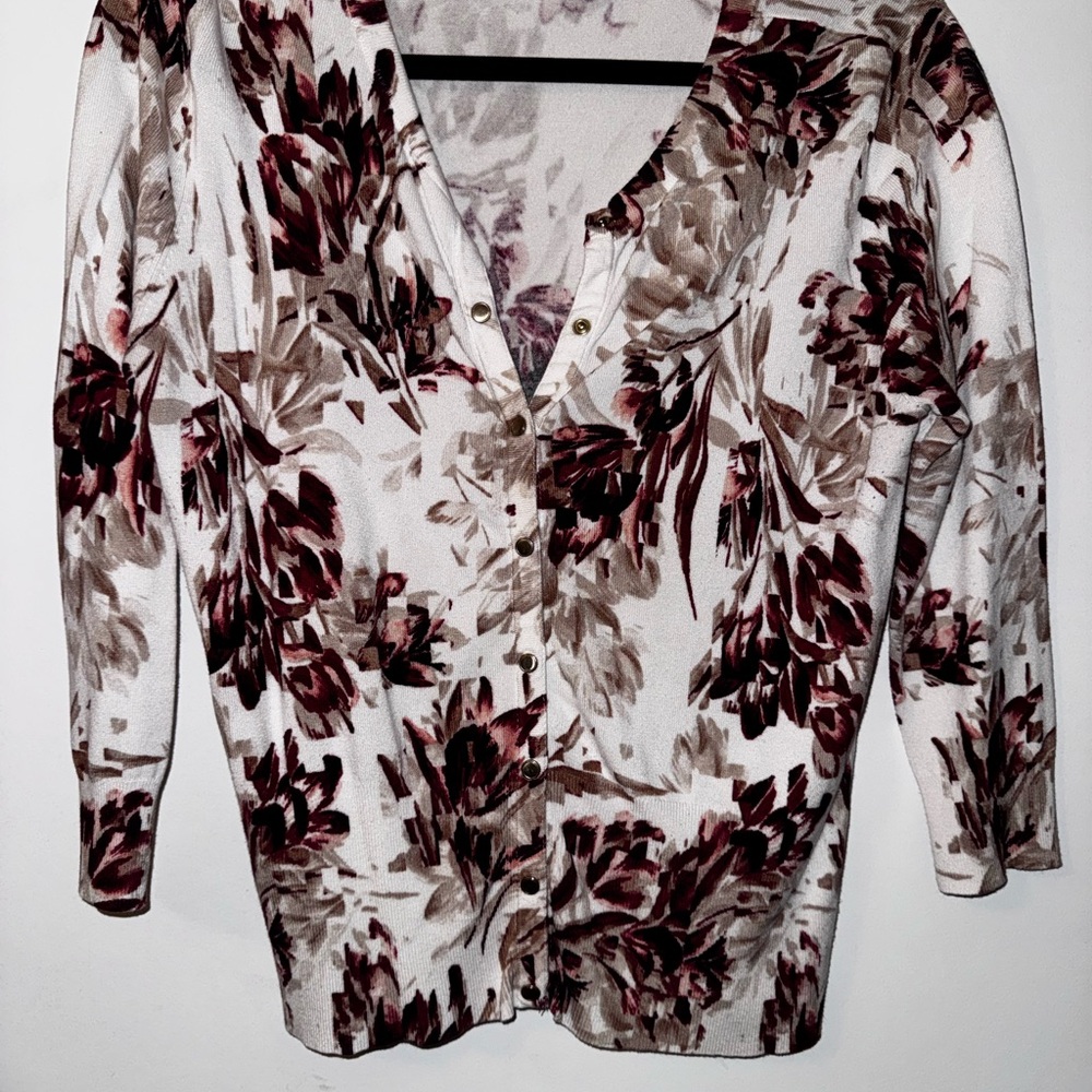 White House Black Market Floral Blouse - Cream and Brown